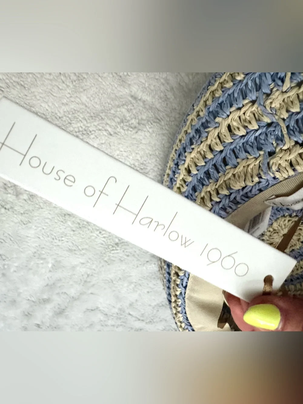 NWT- HOUSE OF HARLOW Blue Stripe Straw Bucket Hat